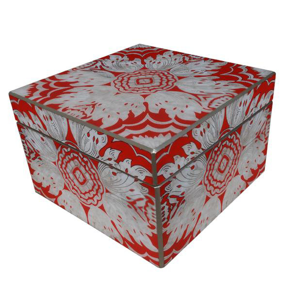 Medium Tomato Red Reverse Painted Mirror Jewelry Box
