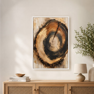 Tree Ring Cross-Section Growth Rings Canvas Wall Art with Floating Frame, Ready to Hang