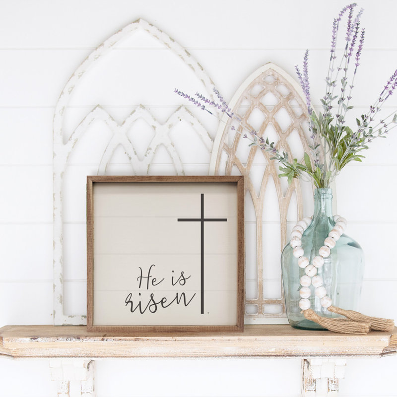 He Is Risen Cross White, 12" H x 12" W x 1" D