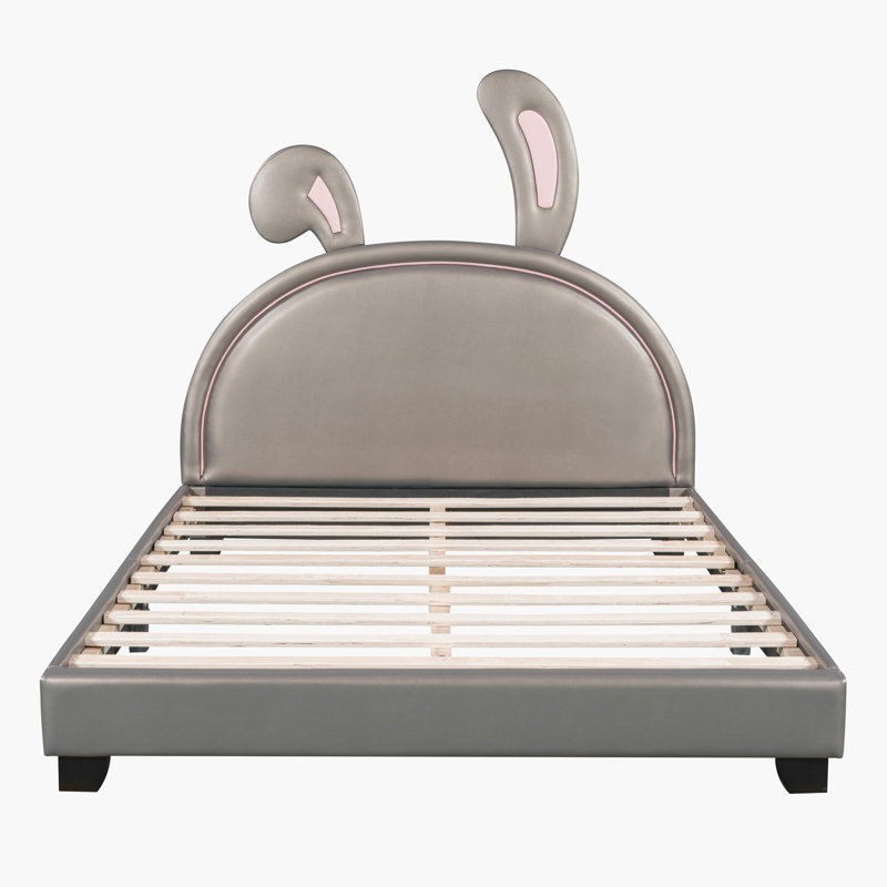 Lit plateforme tapissier avec ornement en lapin Aarolyn, Double, gris