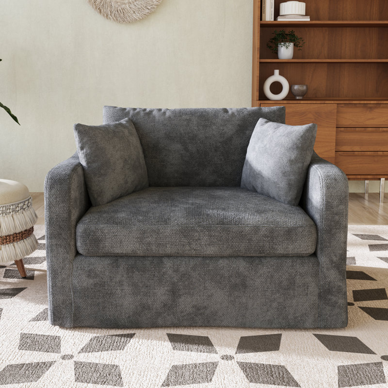 43.9" W Slipcovered Modern Accent Chair, Upholstered Single Sofa Chair With Pillows, Charcoal