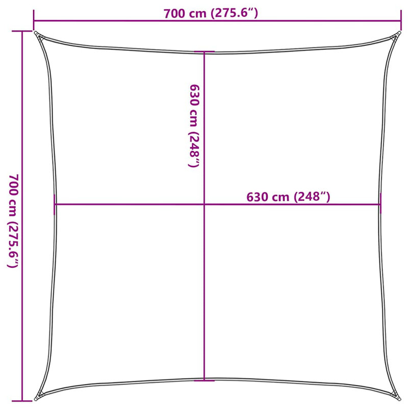 7m x 7m Square Shade Sail, Orange