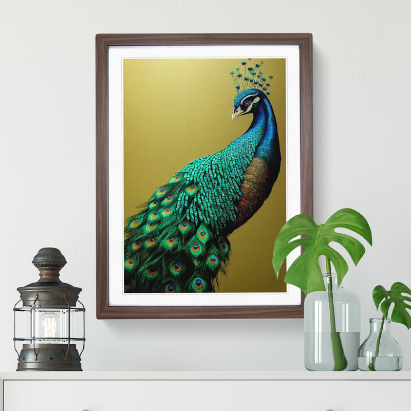 View Of A Peacock No.3 - Single Picture Frame Print, 64cm H x 46cm W x 2cm D, Brown Framed