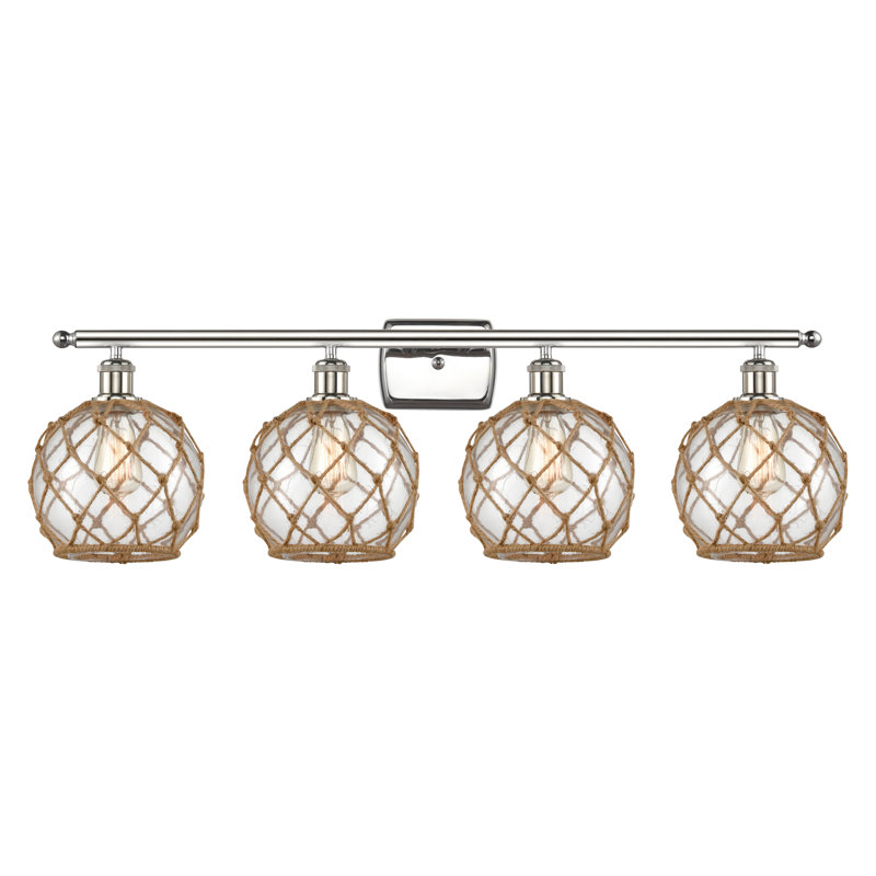 Éclairage de salle de bain à intensité variable 4 lumières Larochelle Farmhouse Rope, Clair/Brun, Nickel poli