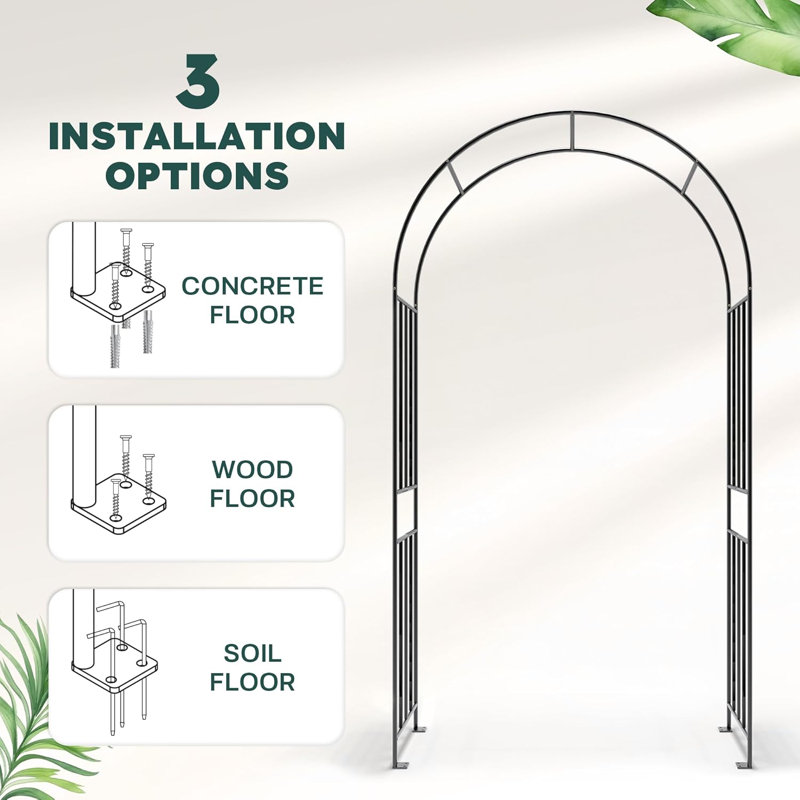 Black Powder-Coated Metal Garden Trellis Arbor, 86in