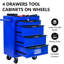 Coffre à outils à 4 roulettes noir et bleu, taille 20 po, glissières à roulement pour une fermeture en douceur du tiroir, 4 2 avec frein de stationnement, protection à clé verrouillable 4, glissières, serrure, renfort-2054958667