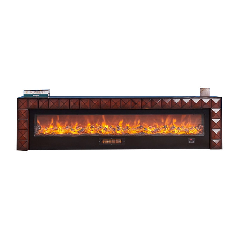 Walnut Solid + Manufactured Wood TV Cabinet Fireplace, Walnut