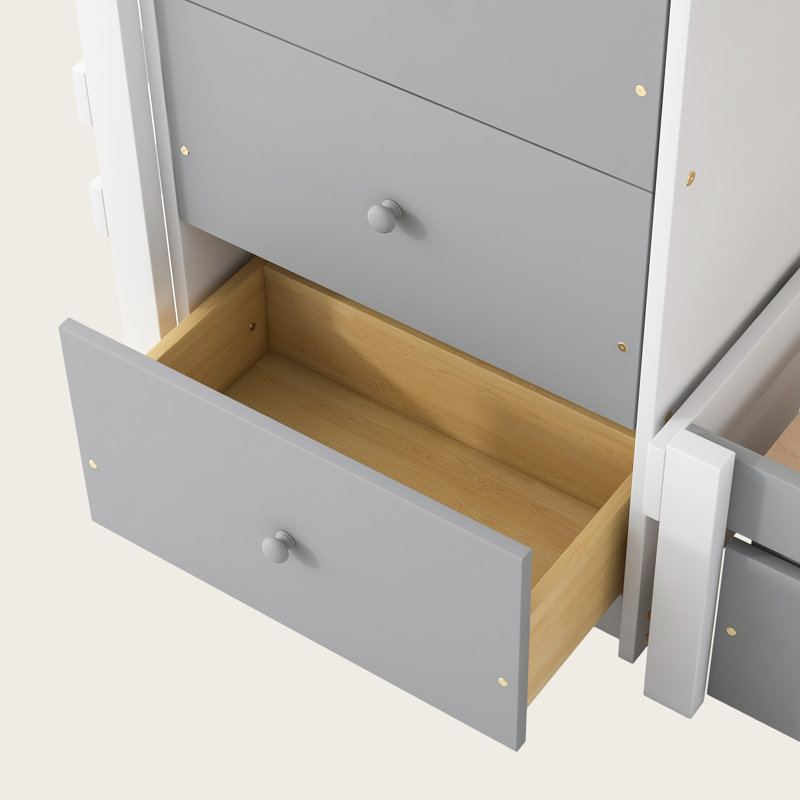 Fredonia Kids Twin Over Twin Bunk Bed with Drawers, Gray