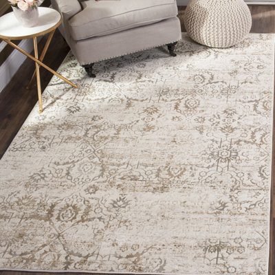 Florence-Graham Pp Viscose Cotton Weft + Warp Latex Oriental Rug in Cream/Brown