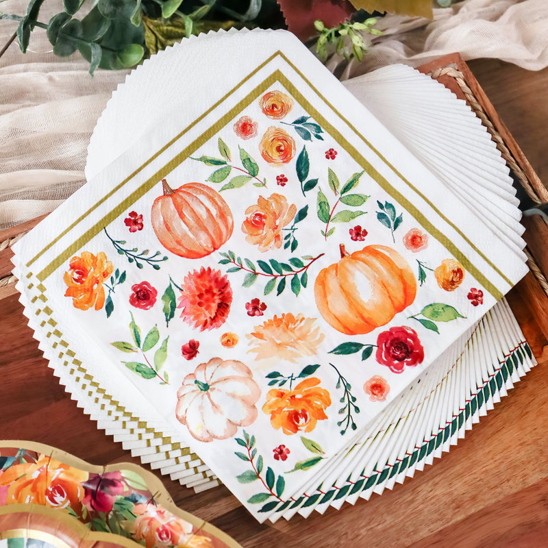 Ensemble de vaisselle d'automne / de grâce 62 pièces Kate Aspen - Assiettes et serviettes de table de 7 et 9 pouces