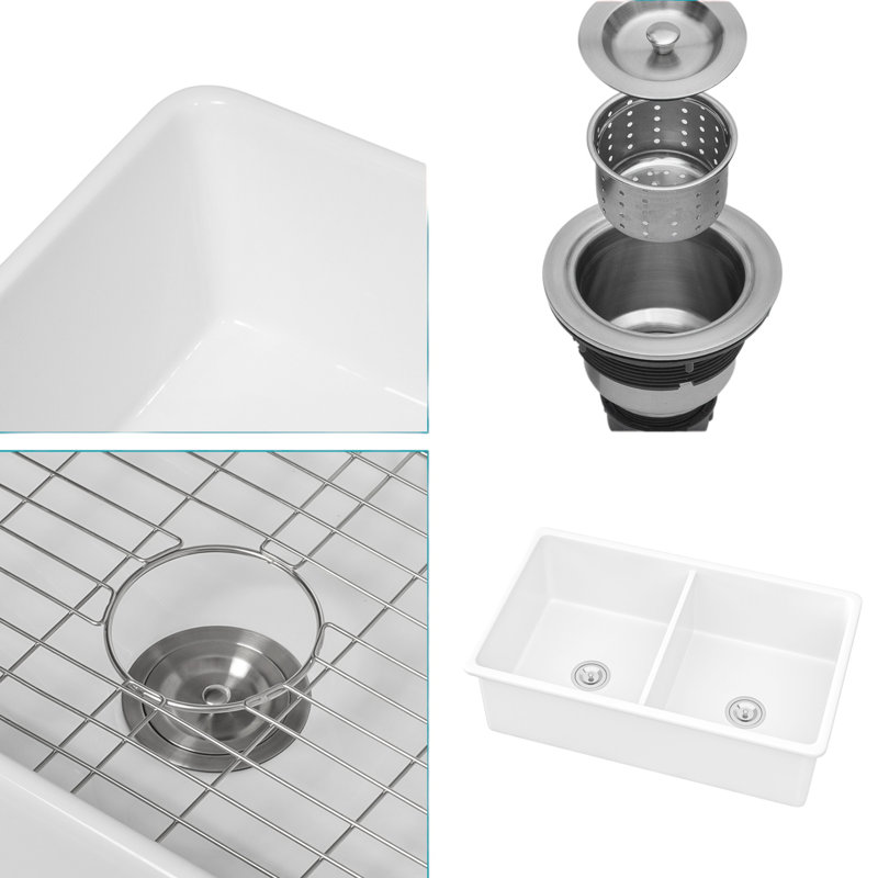 32'' L Double Bowl Ceramic Kitchen Sink