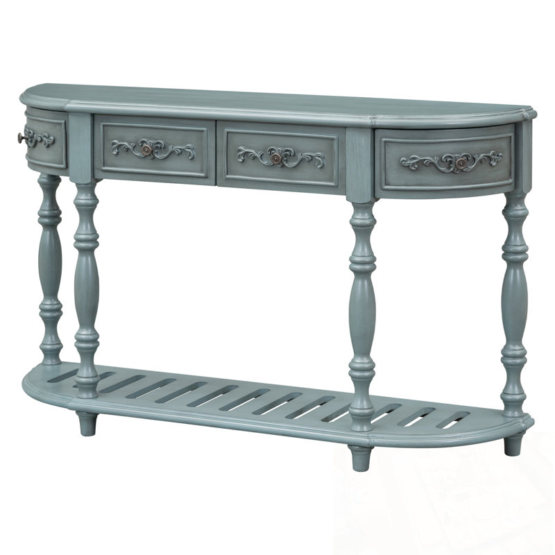 Console avec 4 tiroirs et 1 tablette, Bleu antique