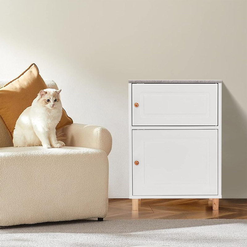 Enceinte de litière pour chat avec armoire de rangement Tucker Murphy Pet ™, Blanc / Brun