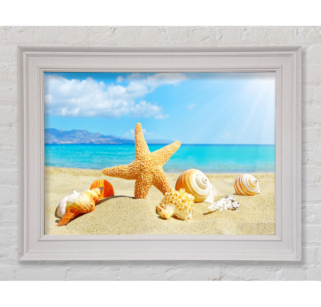 Gerahmter Fotodruck Starfish Standing In The Sand