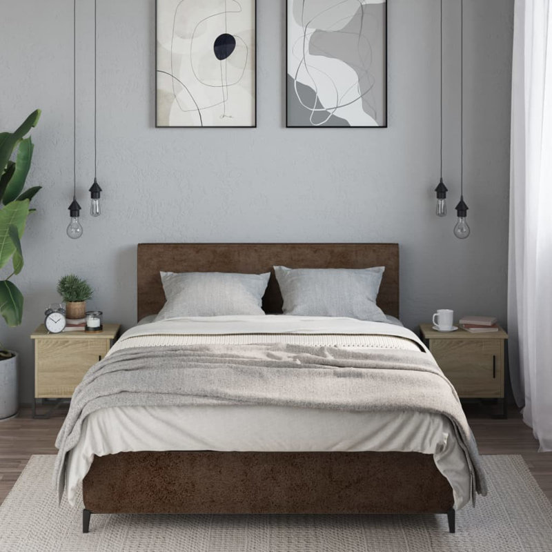 Alurd 40cm W Metal Bedside Table, Sonoma Oak 