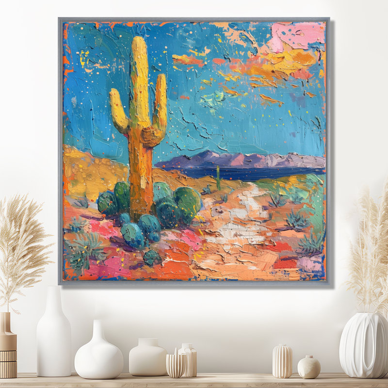 Jaune jaune, bleu du sud-ouest, désert, cactus - impression d'art mural cactus floral, H 30 po x l 30 po x P 1 po
