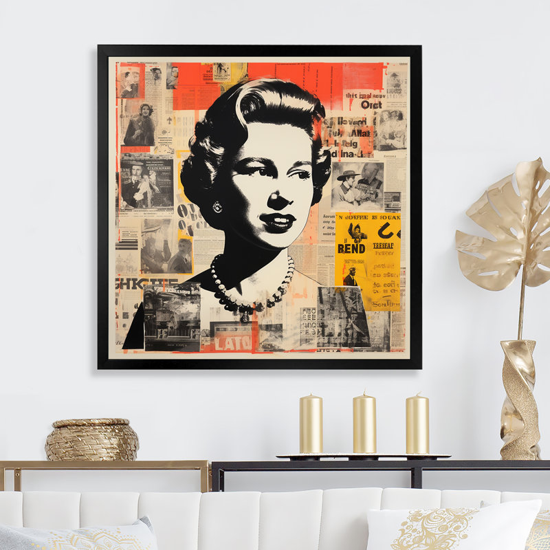 Pop Art Queen Elizabeth S Magazine II - célébrité, art mural, Cadre simple noir, H 30 po x l 30 po x P 1,5 po