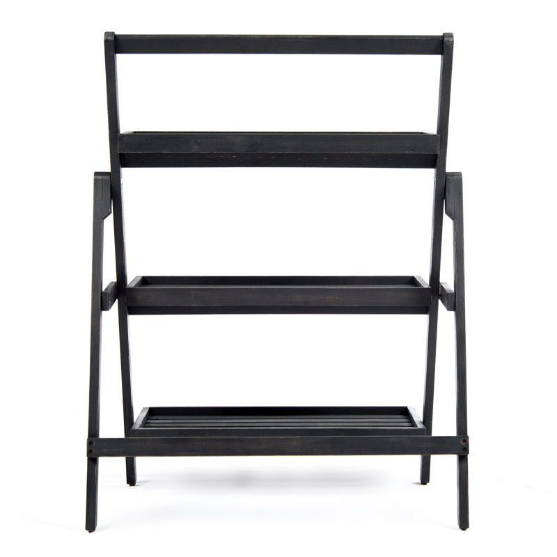 Set of 2 Dark Gray Acacia Wood Foldable Plant Stands