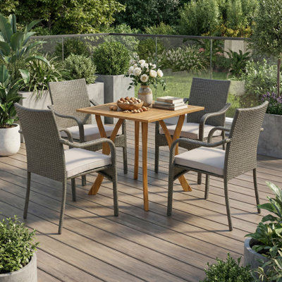 5 Piece Outdoor Dining Set with 4 Stackable Chairs