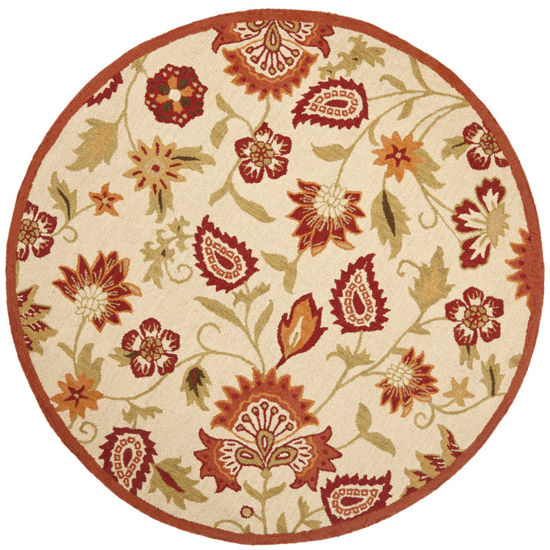 Emrick Blossom Hand Hooked Wool Floral Rug, Round 8'