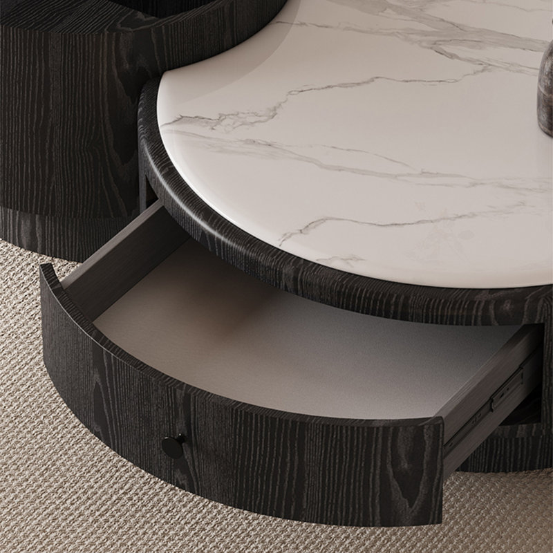 Table basse en pierre frittée de style italien, H 12,6 po x L 35,4 po x l 35,4 po, Blanc/Noir