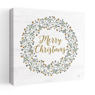 Modern Merry Christmas Wreath Contemporary Winter Art