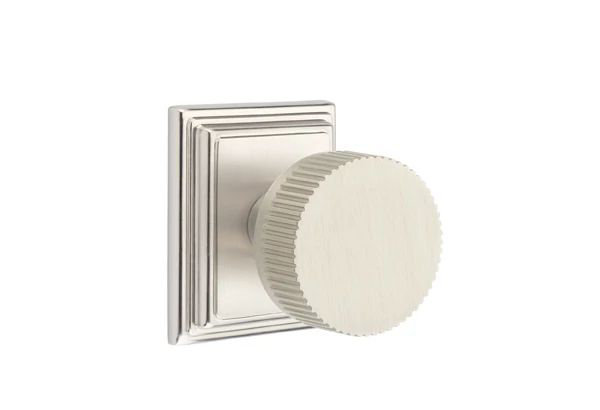 Emtek Select Passage Interior Mortise w/ Wilshire Rosette & Conical Stem, Straight Knurled Knob (LH), Satin Nickel