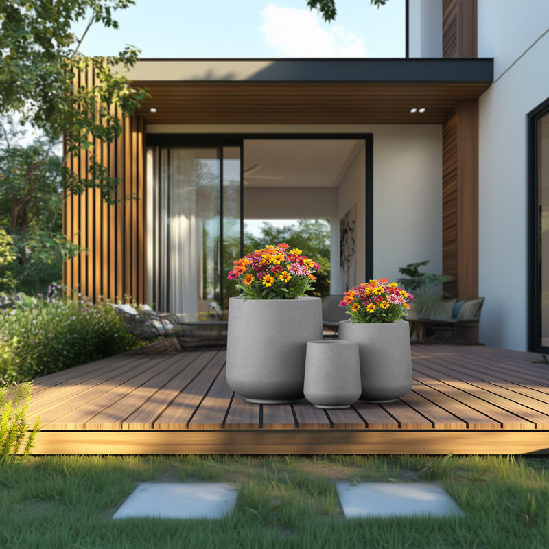 Brennus 3-Piece Cement Pot Planter Set, Natural Gray