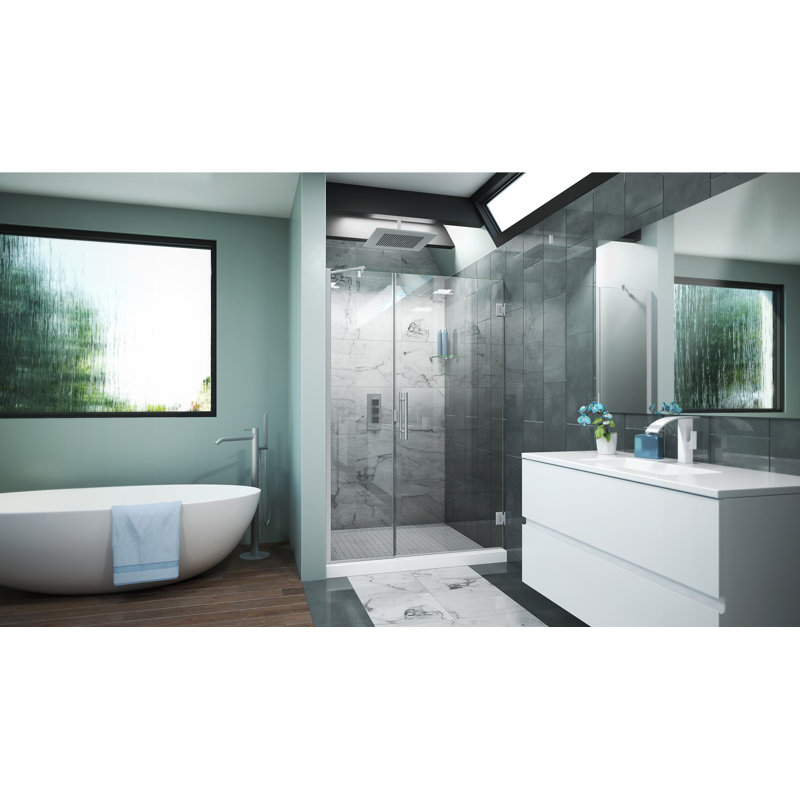 Porte de douche à charnière sans cadre 43" x 72" avec bouclier invisible par clean-x Scottsdale, Nickel brossé