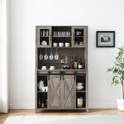 70" Tall Farmhouse Coffee Bar Cabinet With Sliding Barn Doors, Ample Storage Shelves by Gracie Oaks