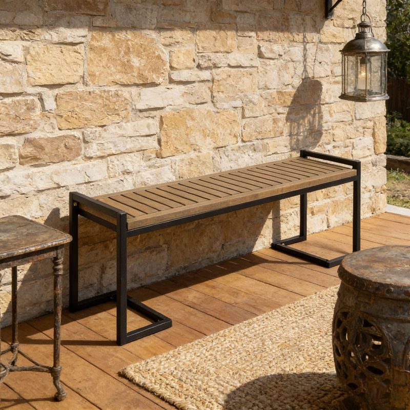 BANC EN BOIS ET MÉTAL, Gris