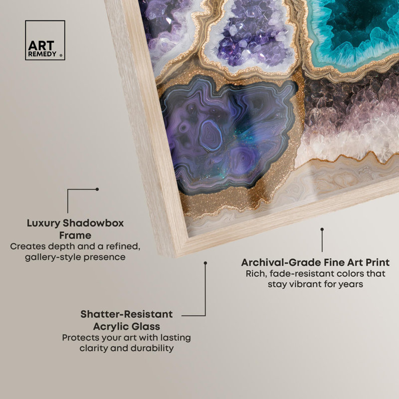 «Mineral Multiverse Shadowbox», impression de géode bleue par Art Remedy, Crème, crème, H 17 po x l 21 po