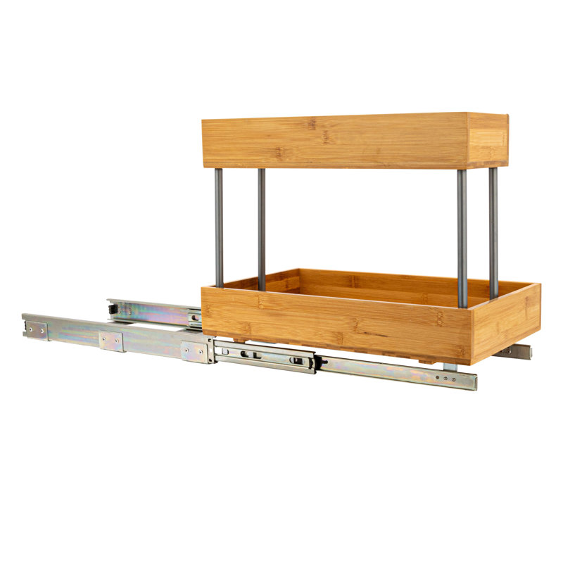 Organisateur de rangement coulissant et coulissant en acier et en bambou élisandra Glidez pour utilisation sous l'évier ou l'armoire - Conception à 2 niveaux - Convient à une armoire ou une tablette de taille standard