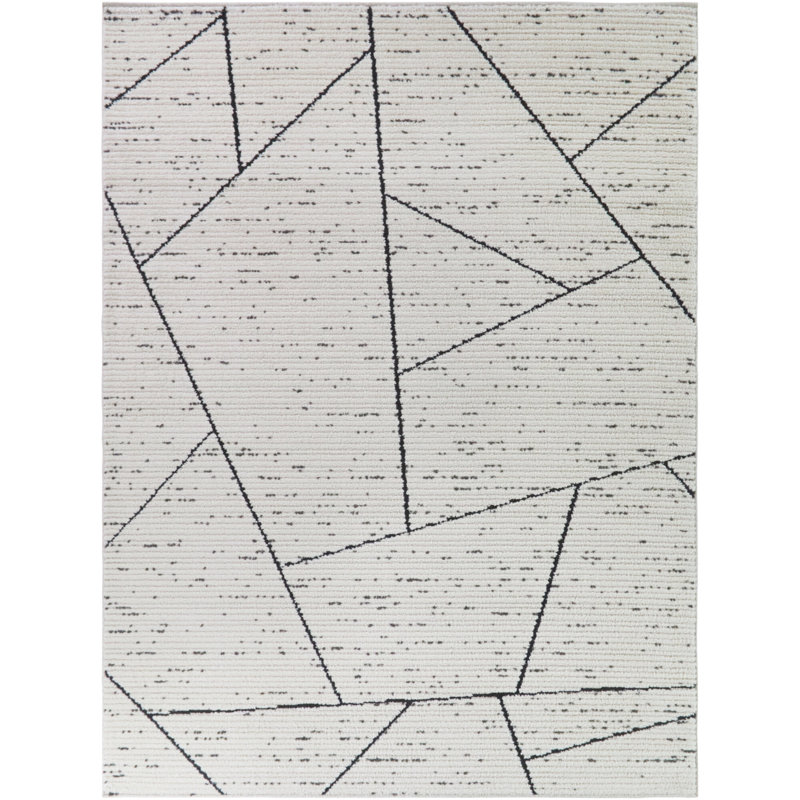 Berlinde Cream/Black Textured Geometric Area Rug, 5'3" x 7'
