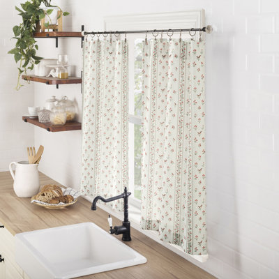 Castlebourne Floral Stripe Semi-Sheer Rod Pocket Kitchen Curtain Tier (Set of 2)