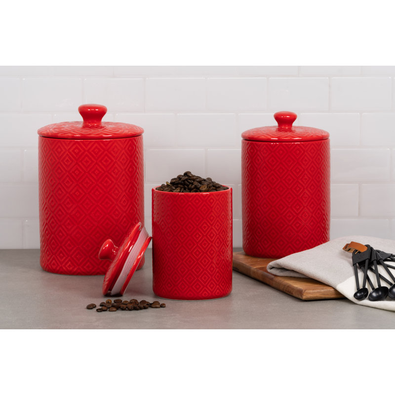 Ilse Ceramic / Porcelain Kitchen Canister Set Jar Canister - Set of 3, Red