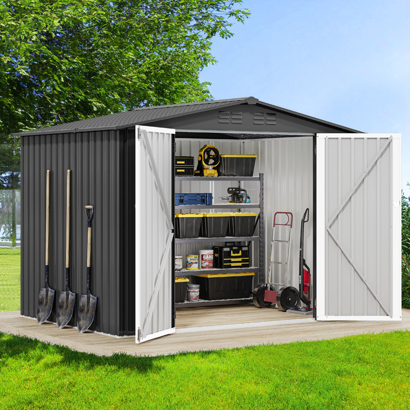 Galvanized Steel Storage Shed, White