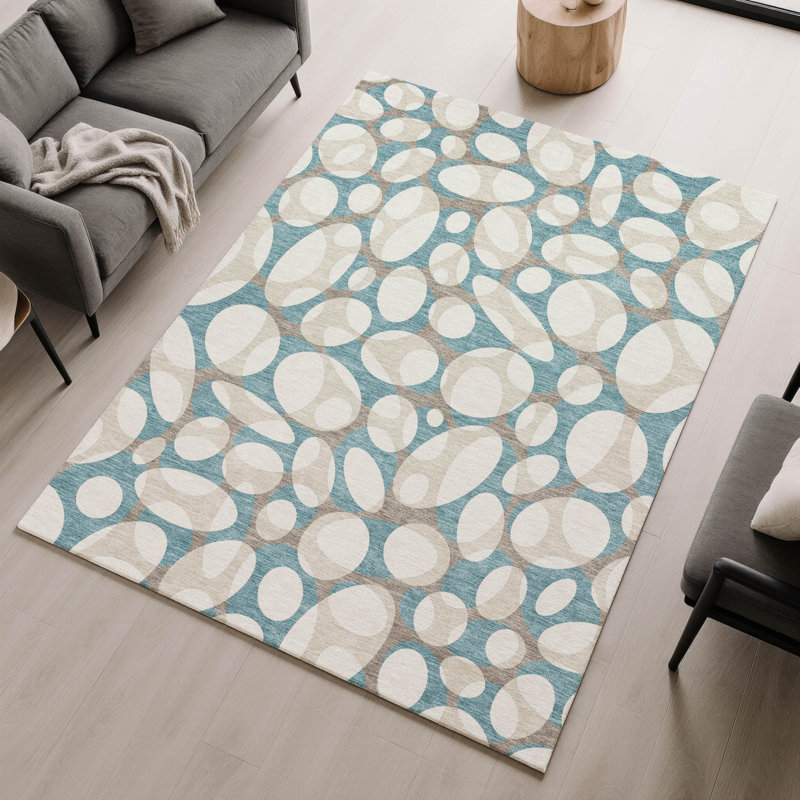 Tapis abstrait lavable à la machine de qualité supérieure Villers AMF2536, Sarcelle, 8' x 10'