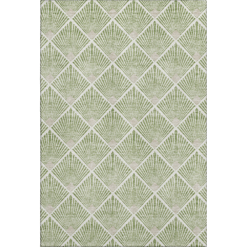 Premium Machine Washable Prisco Green Rug, Rectangle 10' x 14'