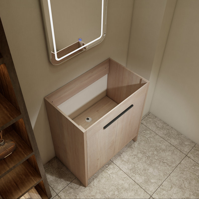 Base de meuble-lavabo autoportant avec portes à fermeture douce, Chêne clair uni
