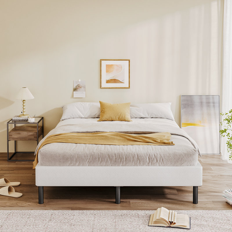 14" High Legs Included Metal Box Spring With Frabric Cover, Sturdy Mattress Foundation, Easy Assembly, Queen