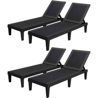 4 Pieces Weather-resistant Patio Lounge Chair, Outdoor Adjustable Chaise Lounge Chair