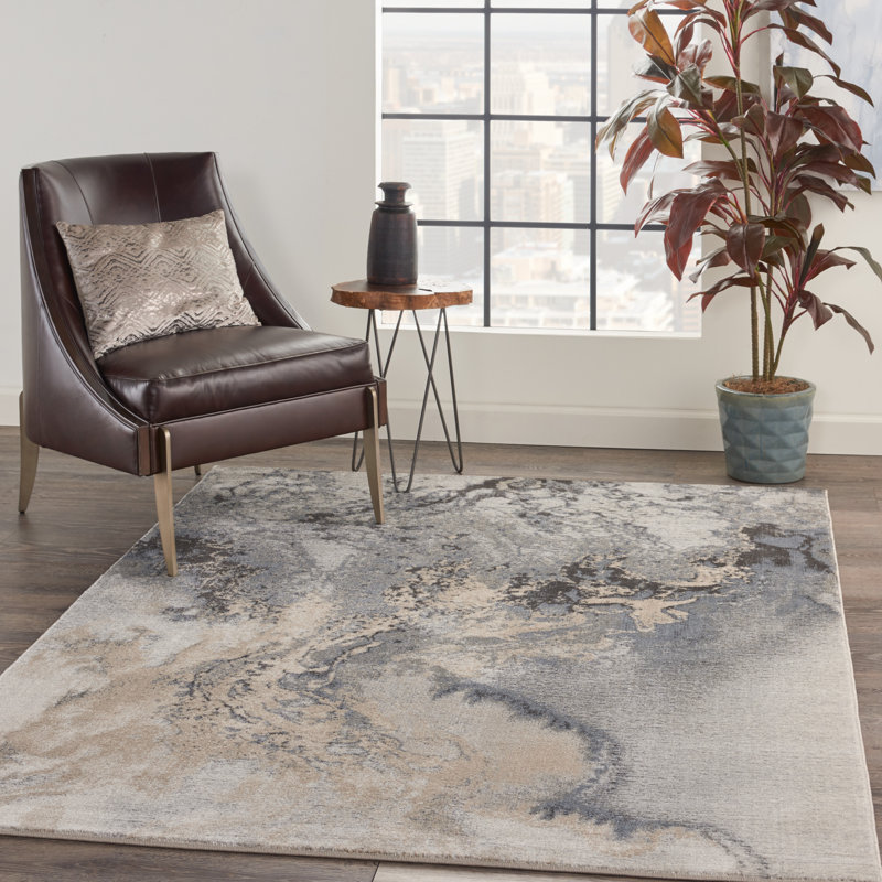 Tapis gris / ivoire à motif abstrait Elinor, Rectangle 5 pi 3 po x 7 pi 3 po