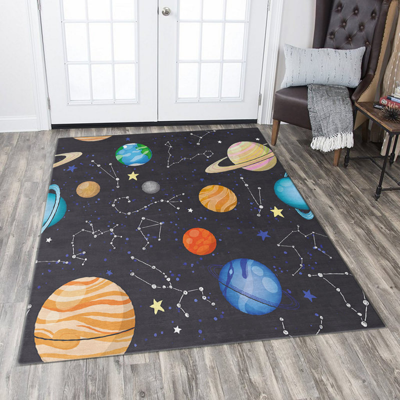 Stylish Woven Carpet (3.1 x 4.6 ft), 100% Polyester, Non-Slip Felt Dot Underside | Raschel Knitting, 0.4 in Pile Height | Machine Washable, Digital Print Design | Perfect for Living Room, Bedroom & Office Decor
