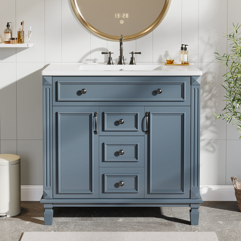 36" Freestanding Bathroom Vanity With Sink, 2 Drawers, 2 Door Organizers