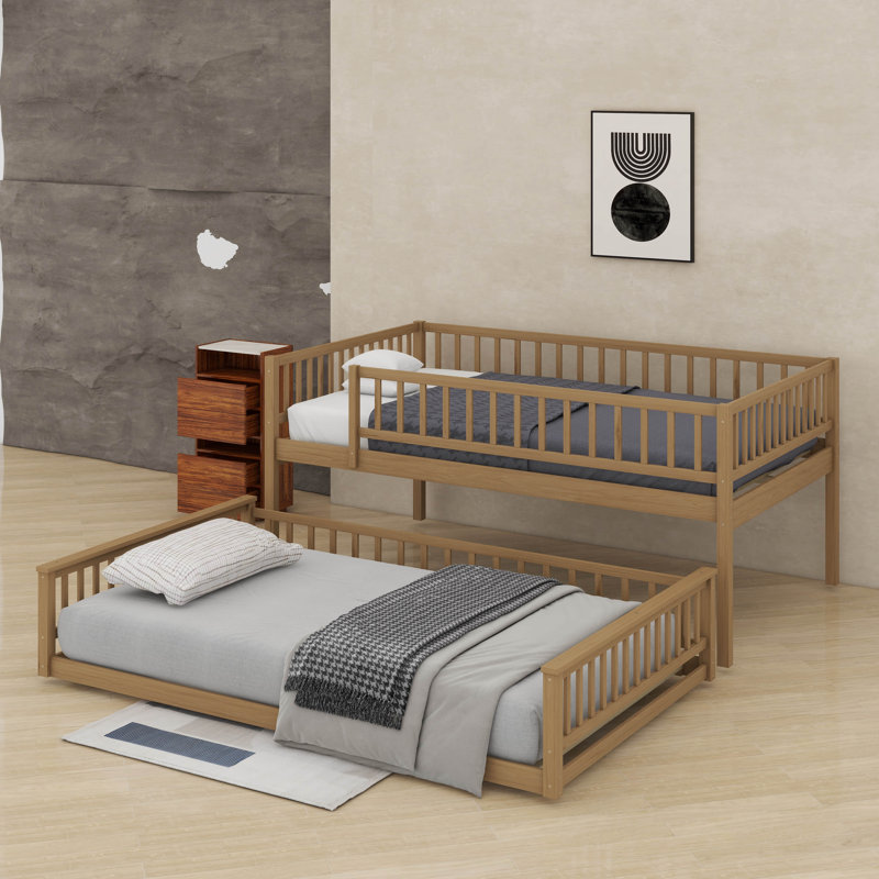 Queen Over Queen Bunk Bed With Ladder, Walnut