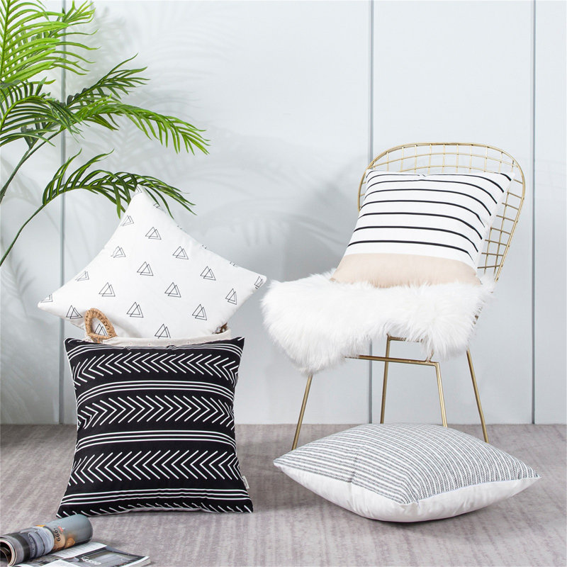Lendsey Outdoor Square Pillow Cover, Black/Gray