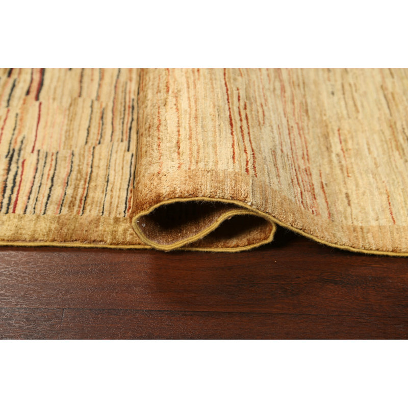 Tapis beige en laine noué à la main de conception unique 4 pi 2 po x 6 pi 2 po New Age