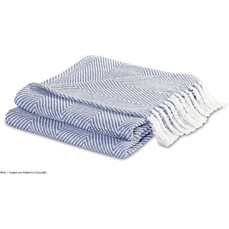  Jeté luxueux 100% coton, Bleu, Chevrons