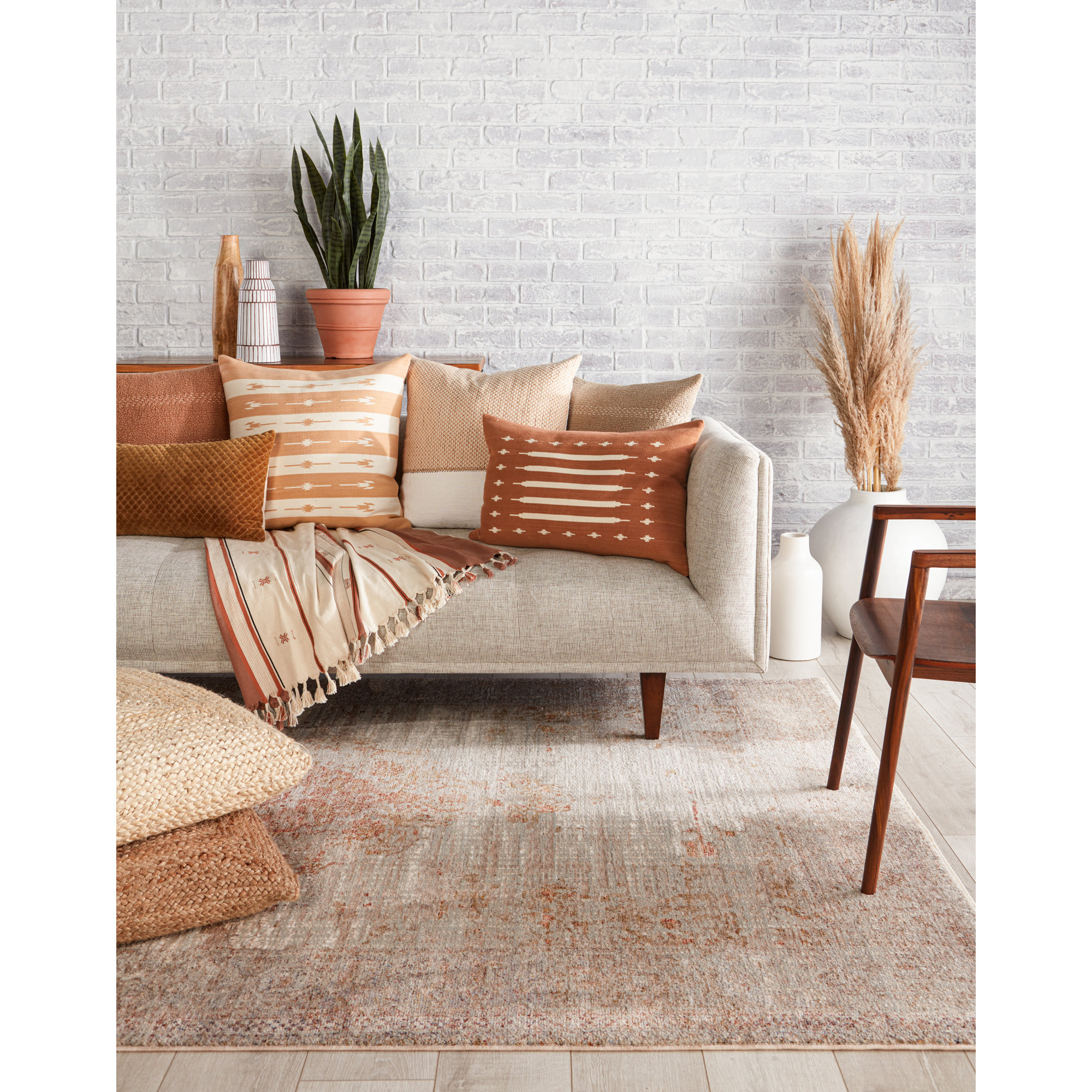Estela Striped Cotton Throw Pillow, Light Tan, Down